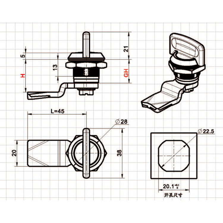 Knop Type Cam Lock-A6306-3
